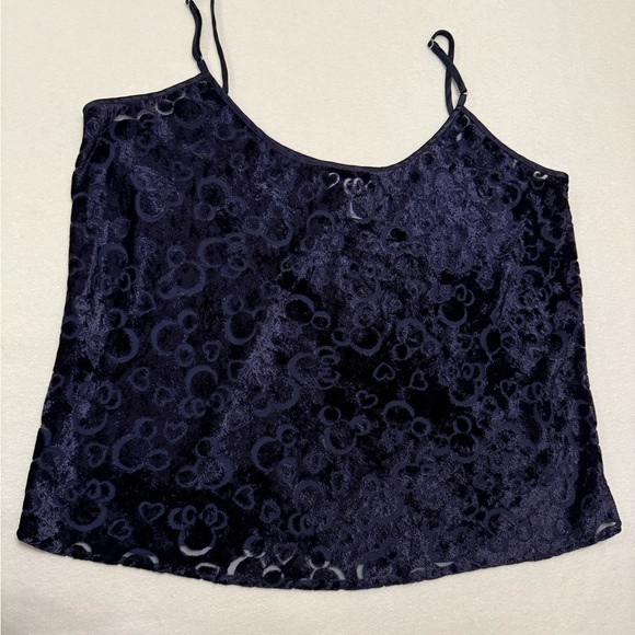 Disney World Hearts Womens Cami Navy‎ Blue Mickey Mouse Velvet Burnout Large - Picture 1 of 8